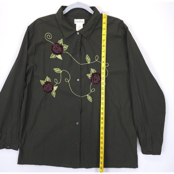 Bobbie Brooks Button Shirt Embroidered Floral Women XL Olive Western Cottagecore - Picture 4 of 14